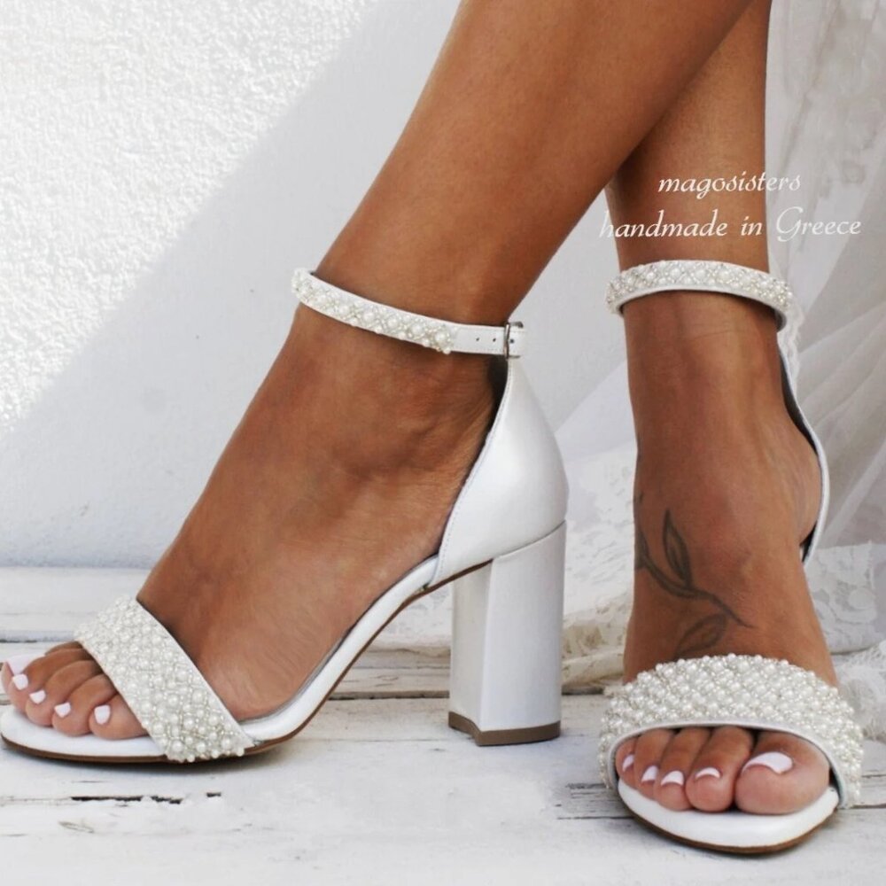 Leather & Pearl Handmade Bridal Heels